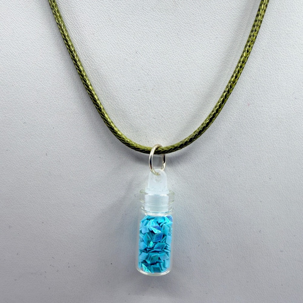 Whimsical Blue Tiny Bottle Pendant Necklace Celestial Boho Layering Gift Charm